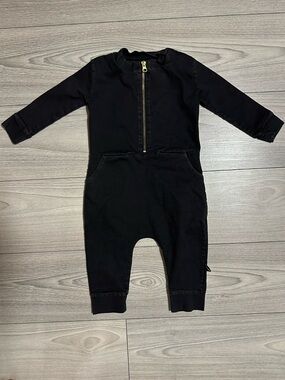 CarlijnQ Kids Organic Long-Sleeve Black Zip Romper Jumpsuit Size 1-2 yrs